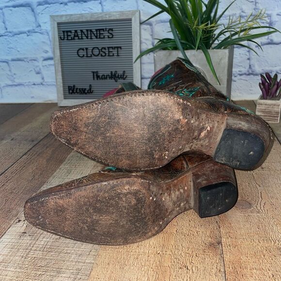 Corral Womens Whiskey Turquoise Blue Cross Brown Embroidered Western Boots - Picture 13 of 16